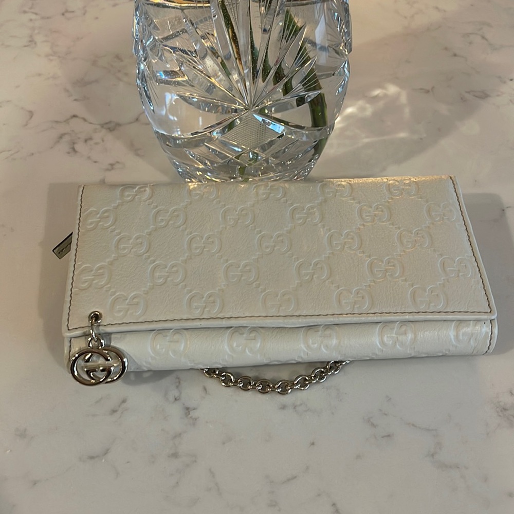 Auth Gucci WOC interlocking Italian leather wallet on chain removable GG charm